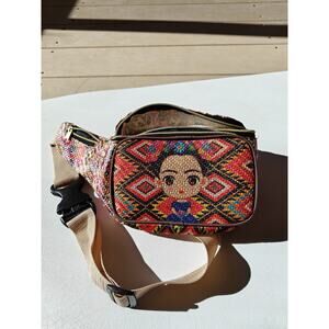 Multicolor Fabric Hiking Waist Pack, Patterned Embroidered, 2 Pockets